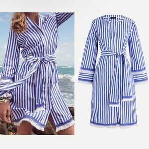 J. CREW Belted cotton poplin tunic in stripe size 8